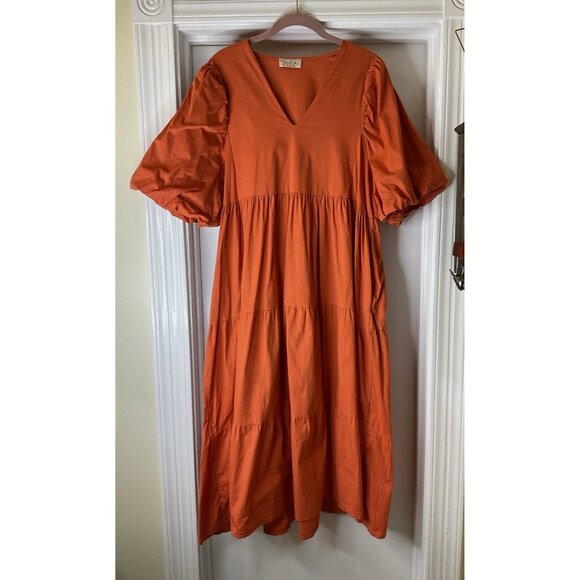 SOFIA Made in Italy Poplin Cotton Puff Sleeve Sienna Tiered Maxi Dress Size XL - Picture 1 of 5